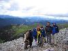 Sichuan, Xiangcheng Xian.  Vicinity of the town of Reda. Rizhao Shen Shan, upper elevations.  Team members near summit of Rizhao Shen Shan.  L-R: YUE Jipei, guide, LI Jun, SUN Hang, Rick Ree, CHEN Jiahui, student